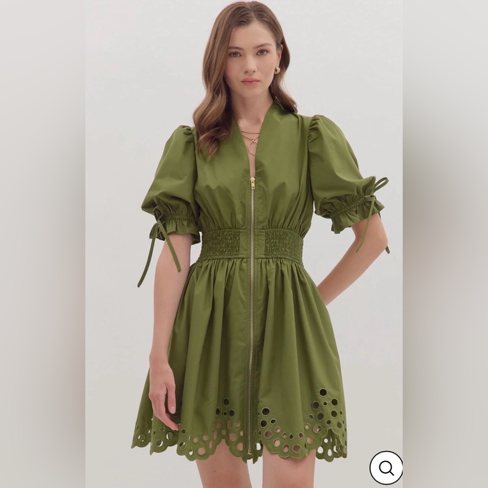 NWT Entro Green Puff Sleeve Dress size small